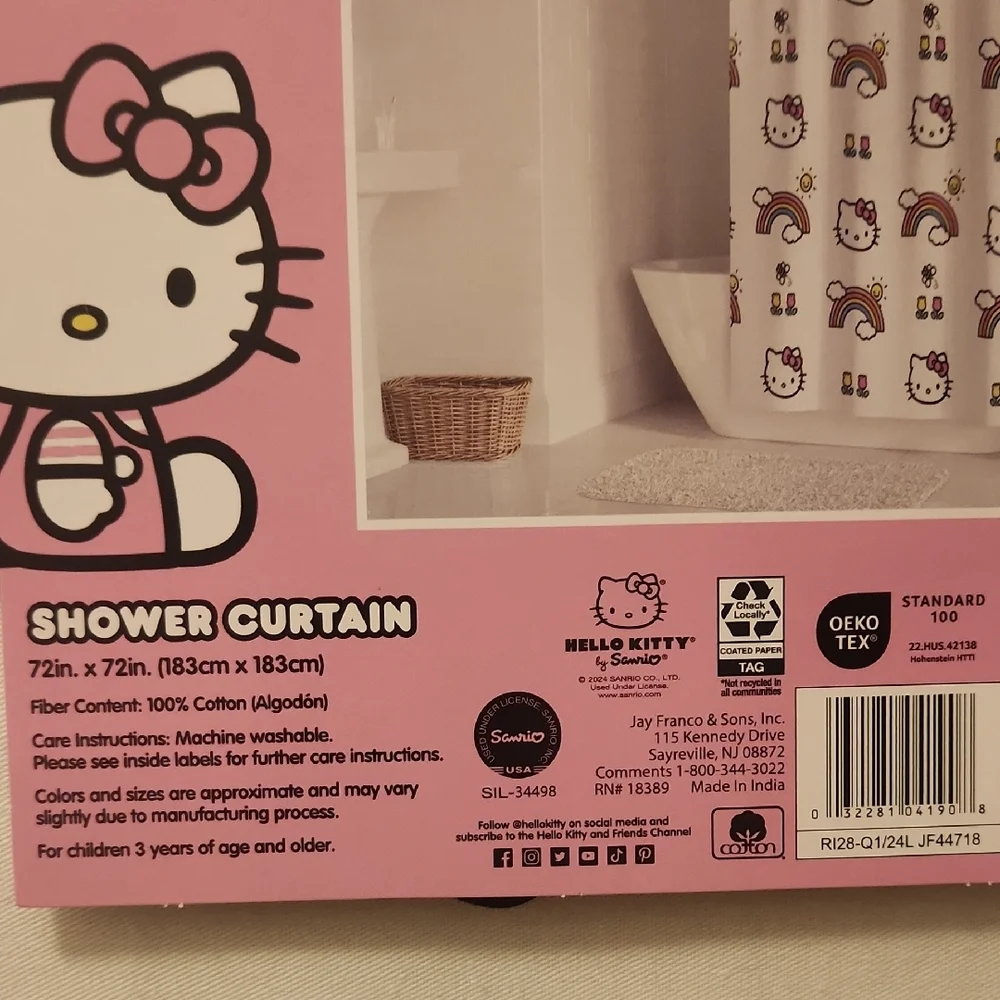 Hello Kitty Pink and Rainbow Shower Curtain